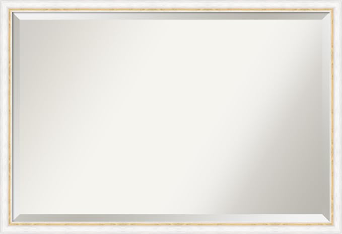 Amanti Art White Wall Mirror 26x38 Morgan White Gold Rectangle Bathroom Mirror for Wall Decor Living Room, Large Modern Wood Frame, Hangs Horizonally and Vertically, Bathroom Decor, Beveled Edge