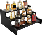 Wooden Cologne Organizer for Men, Perfume Organizer Stand, Cologne Stand with Anti-Slip Washers, Wooden Display Risers Stand for Dessert, Cupcake, Black, 3-tier-11.8in