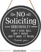 Funny No Soliciting Sign for House 12"x12" Do not Knock or Ring Doorbell Wooden Signs for Front Door Rustic No Soliciting Welcome Sign Hanging Decorations for Home Yard Garden Farmhouse Porch