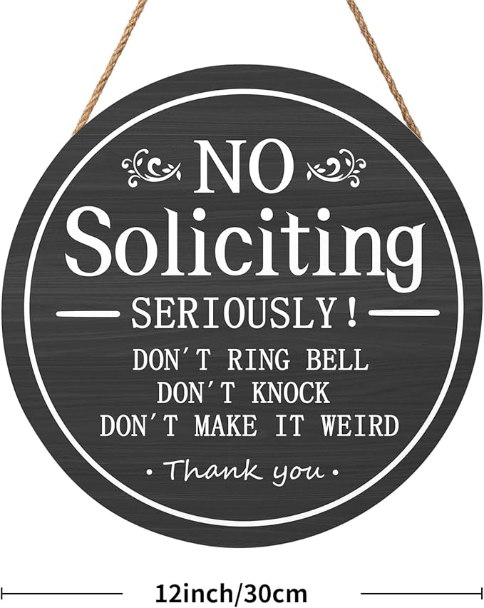 Funny No Soliciting Sign for House 12"x12" Do not Knock or Ring Doorbell Wooden Signs for Front Door Rustic No Soliciting Welcome Sign Hanging Decorations for Home Yard Garden Farmhouse Porch