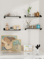 Floating Shelves for Wall, Shelves for Decor Storage Set of 6, Wall Mounted Wood Shelf for Bedroom, Living Room, Bathroom, Kitchen,Long Picture Ledge Shelves.(Black)