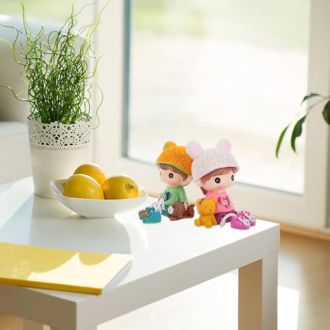 2pcs Long Leg Dolls Sculptures, Resin Shelf Sitters with Dangling Legs for Brother Sister Birthday Desktop, Tabletop, Shelf, Bookshelf Home Decor