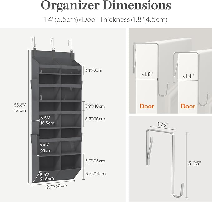 Lifewit 1 Pack Over the Door Organizer, Clear Window Hanging Storage with 4 Side Pockets, Anti Tilt 40 lbs Load Behind Door for Pantry, Nursery, Bathroom, Bedroom, Dorm, 10 Section, Gray