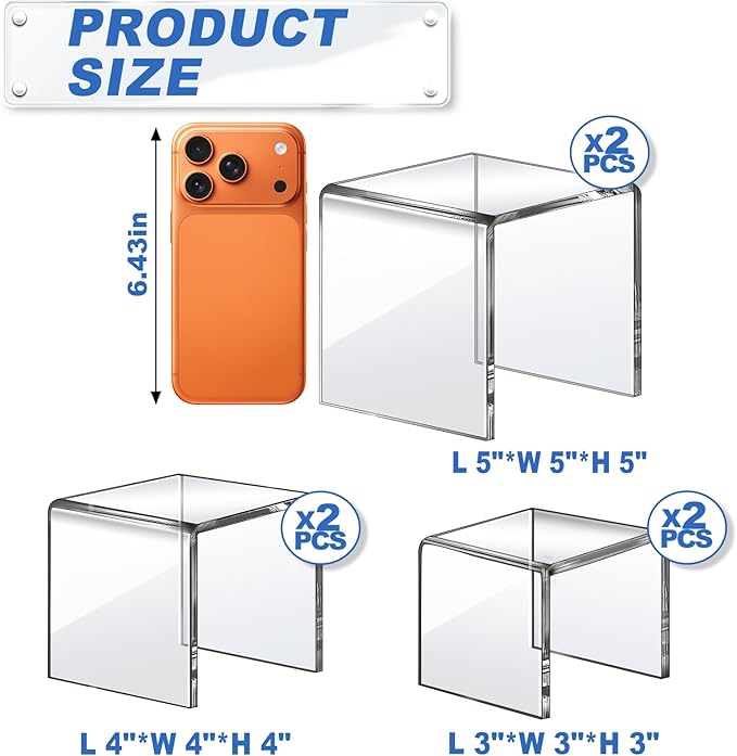 Aheroi Acrylic Risers, 6Pcs 2Set(3"*4"*5") Display Risers Display Stands, Small Square Risers Display Stands for Figures, Cupcake Tier Stand for Wedding Party, Food Statue Candy Acrylic Dessert Display Shelf