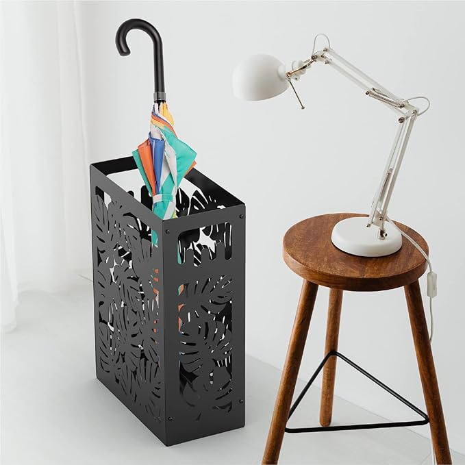 Mango Steam Monstera Umbrella Holder Stand for Home or Office Entryways (Black, Monstera)