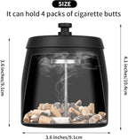 Outdoor Ashtrays for Patio with Lid, Outdoor Ash Tray Sets for Cigarettes, Stainless Steel Windproof Ashtrays Large Covered Outside Odorless Iron Metal Indoor Tabletop, Black, Medium