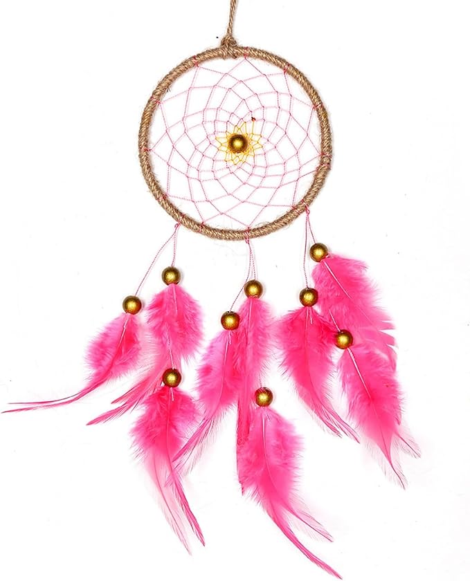 Handmade Dream Catchers Wall Decor,Boho Feather Dreamcatcher with Natural Elements,Unique Home Decor Gift for Bedroom, Living Room (Pink 15.7in)