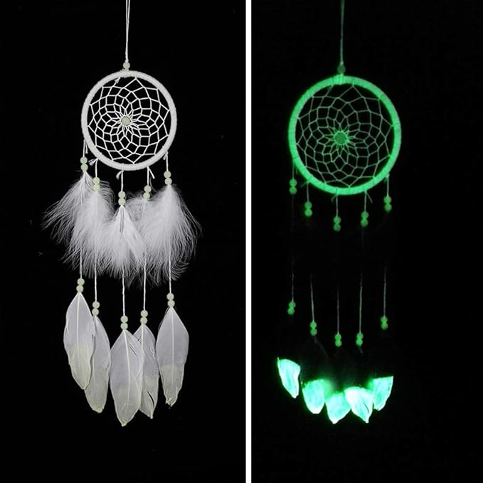 Luminous Dream Catcher,Manual Feather Hanging Decor Dream Catcher for Car Kids Bed Room Wall Hanging Decoration Decor Ornament Craft,Dia 4.3inch/11cm (Type 2)