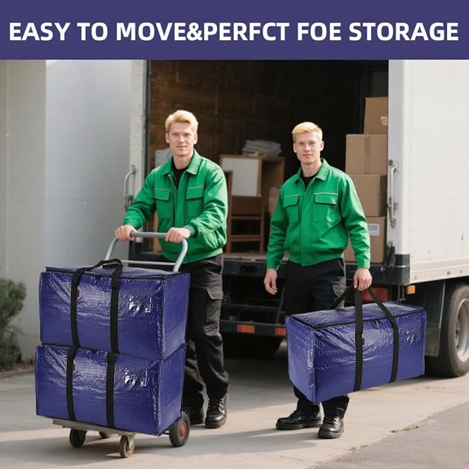 Cryster 10-Pack Blue Moving Bags with Strong Zippers,Heavy Duty Storage Totes With Comfortable Handles,Large Storage Totes for Student Supplies