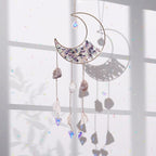 Mini Cobblestone Color Crescent Moon Crystals Sun Catcher Dream Catchers Gemstone Suncatcher with Heart Ornament Handmade Dreamcatcher Wall Decor for Adults Girls Bedroom Wedding Garden Bless Gift