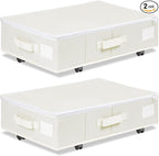 Under Bed Storage with Wheels, Rolling Under Bed Storage Containers with Label Holders for Clothes, Shoes and Blankets, Underbed Storage Organizer with Cover, 2 Pack Beige (23.6x15.7x7.28 in)