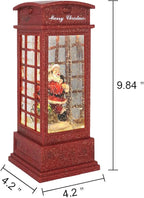 Wondise Snow Globe with Timer, Battery Operated Telephone Booth Snow Globes Spinning Water and Swirling Glitter (Santa)