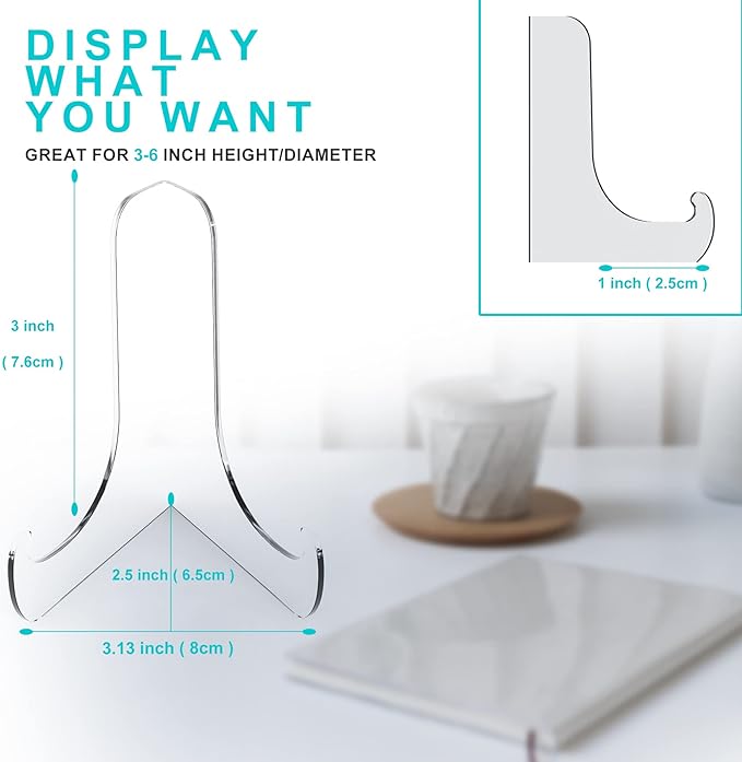 Boloyo 60-Degree Angle Acrylic Plate Display Stand , 3 Inch 5PC Clear Acrylic Display Holder Easel Base for Home Office Kitchen School Art Display