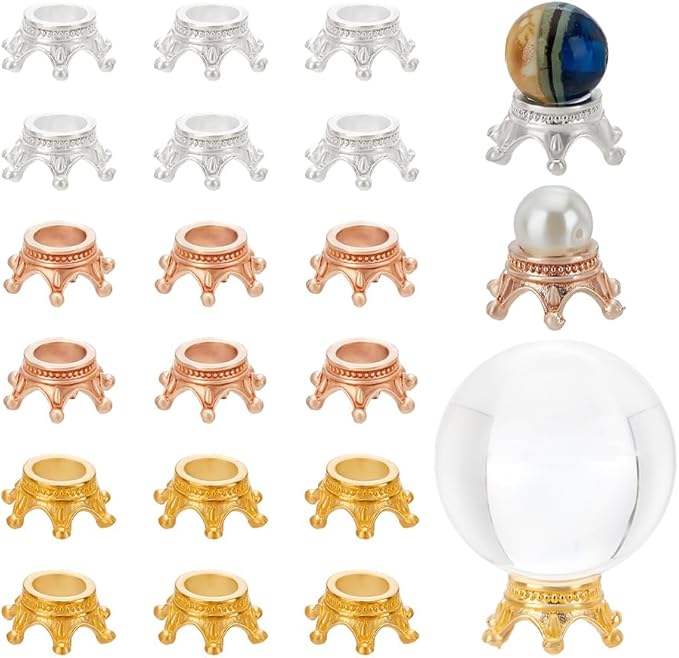 18 Pcs 3 Colors Mini Crown Crystal Ball Stands, Vintage Decor Metal Tabletop Display Pedestals for Natural Crystal Ball Collection and Home Decoration