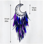 Moon Dream Catcher Handmade for Bedroom Purple and Blue Feather Dream Catchers for Home Decoration Ornaments for Bedroom Wall Hanging (Purple Feather - 1pc)