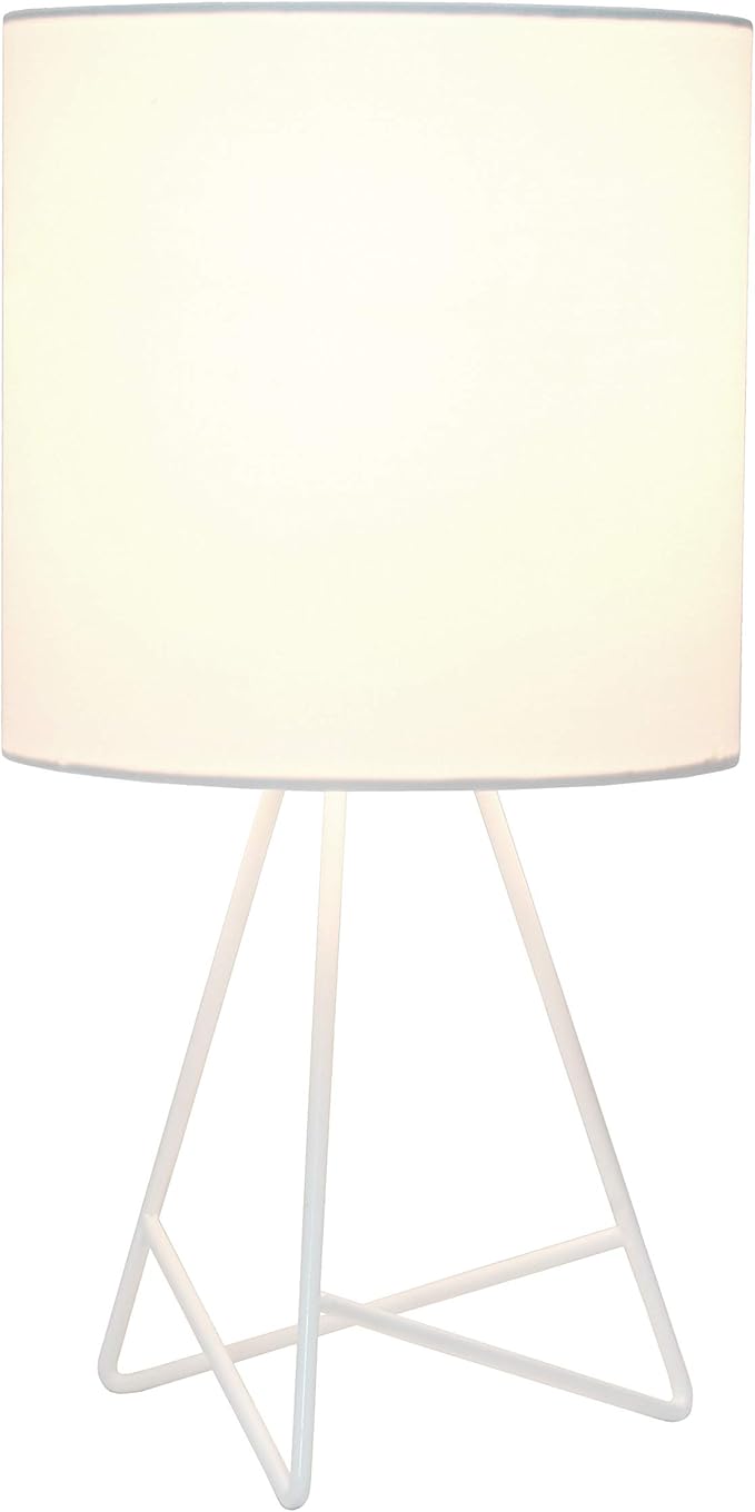 Simple Designs LT2066-WOW-LB 14" Down to The Wire Table Lamp for Bedroom, Living Room, Entryway, Office, White with White Shade, with Feit LED Bulb Included