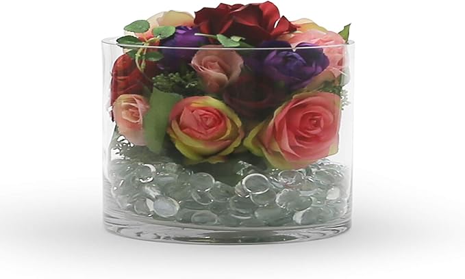 WGV Cylinder Vase, Width 10", Height 8", Clear Wide Large Diameter Flower Glassware, Floral Container, Planter Terrarium for Wedding Party Event, Home Accent Decor, 1 Piece