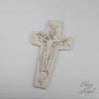 ShineOnAngel Holy Trinity Wall Cross, 10inch Holy Cross White Marble Look Christian Cross Wall Decor, Religious Crucifix Modern Home Wall Decoration, Hand Painted Father Son Holy Spirit Religious Wall Crucifix and Spiritual Gifts