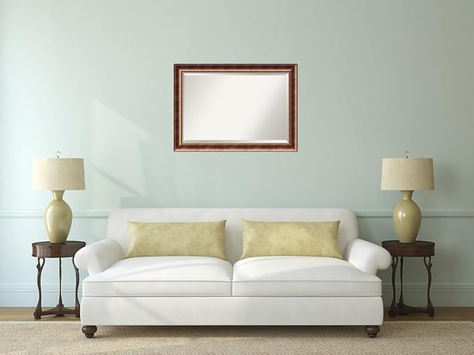 Amanti Art Bronze Wall Mirror 29x41 Manhattan Bronze Rectangle Bathroom Mirror for Wall Decor Living Room, Large Traditional Wood Frame, Hangs Horizonally and Vertically, Bathroom Decor, Beveled Edge