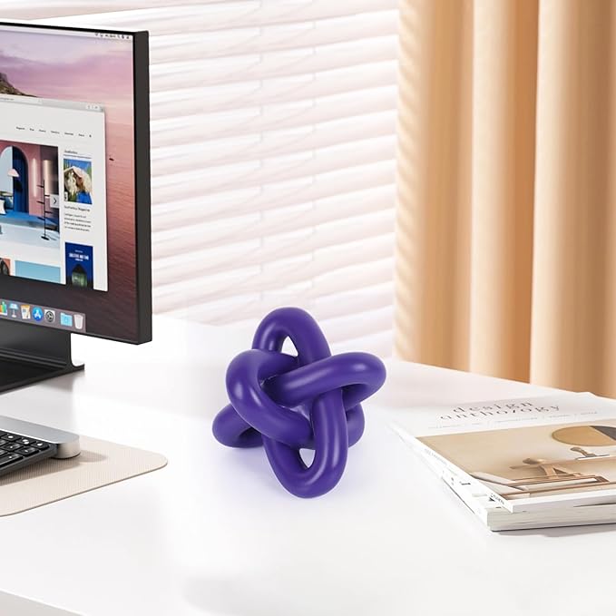 DOVDOV Purple Knot Sculpture, Triple Knot Statue, Purple Home Decor, Perfect for accenting Rustic-Style Coffee Tables, Living Room TV Stands, Dining Tables, and entryway Shelves.