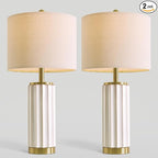 USumkky 25.75" Off-White Ceramic Table Lamp Set of 2, Mid Century Modern Bedside Nightstand Lamps for Bedroom Living Room, Linen Shade & Gold Metal Base, Rotary Switch E26 (Bulbs Excluded)
