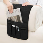 Huakaile Foldable Remote Control Holder Non-Slip Couch Sofa Chair Waterproof Armrest Organizer with 5 Pockets Armrest Organizer Couch Recliner Caddy Fits for Ipad, Phone, Magazines (Black)