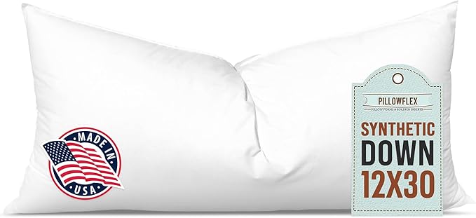 Pillowflex Synthetic Down Pillow Insert - 12x30 Down Alternative Pillow, Ultra Soft, Large Rectangle Body Sleeping Pillow, Lumbar, Long, Back - 1 Decorative Pillow Form