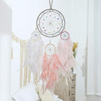 Dream Catcher for Girl Pink, Handmade Romantic Unique Dreamcatcher Beads and Feathers Wall Hanging Ornament Gift for Bedroom