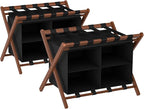 Bamboo Luggage Rack for Suitcases 2 Pack, Foldable & Easy to Assemble Suitcase Stand, Heavy Duty and Space-Saving Luggage Holder for Guest Room, Bedroom, Hotel