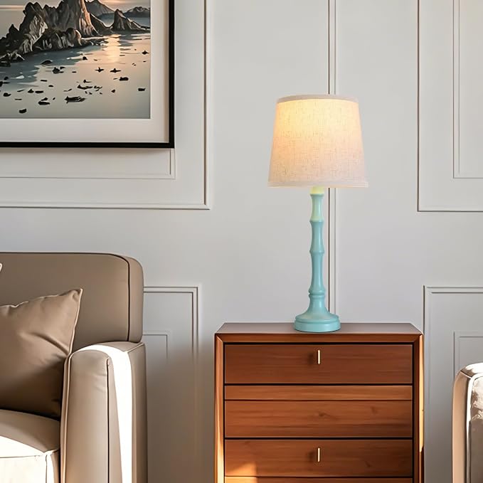 Lamps Set of 2 Modern Farmhouse Table Lamp Bedside Reading Lamps Living Room End Tables Set Lamps for Night Stands Bedroom Night Lamp,High 27 Inch,Green,With Fabric Lamp Shade,Bulb Not Included