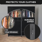 HOLDN’ STORAGE Portable Wardrobe Closet - 65 lb Large Capacity, Internal Heavy Duty Metal Rod, Zipper & Clear Window, Durable Clothes Organizer, Tool-Free Easy Assembly, Black Canvas Cover
