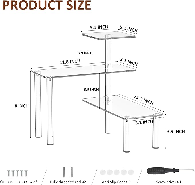 Sezanrpt Clear Countertop Corner Organizer Shelf 11.8x11.8x12.4 Inch, 3 Tier Acrylic Bathroom Organizer Corner Shelf for Countertop, Space Saver, Moisture Proof