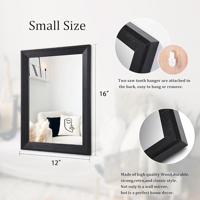AAZZKANG Wall Mirror Black Rectangle Mirrors for Wall with Wood Framed Decorative for Bedroom Bathroom Living Room Farmhouse Entryway Hanging Small