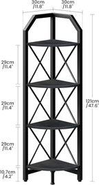 CHOEZON 4-Tier Corner Shelf, Industrial Corner Bookshelf, 47.6" Corner Storage Stand, Plant Stand Display Shelf, Corner Bookcase for Bedroom, Living Room, Home Office, Black TCJ09BB
