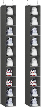 YOUDENOVA Hanging Shoe Organizer, 10-Shelf Closet Shoe Organizers for Closet, Hanging Shoe Storage, Grey, 2 Packs