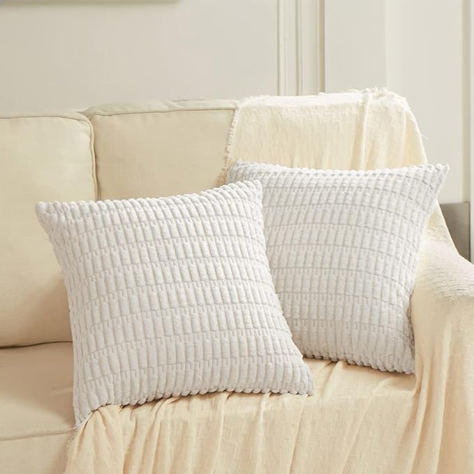 Fancy Homi 4 Packs Decorative Throw Pillow Covers for Living Room Couch Bed, Modern Farmhouse Boho Home Décor Accent Cushion Case, 20" x 20", White