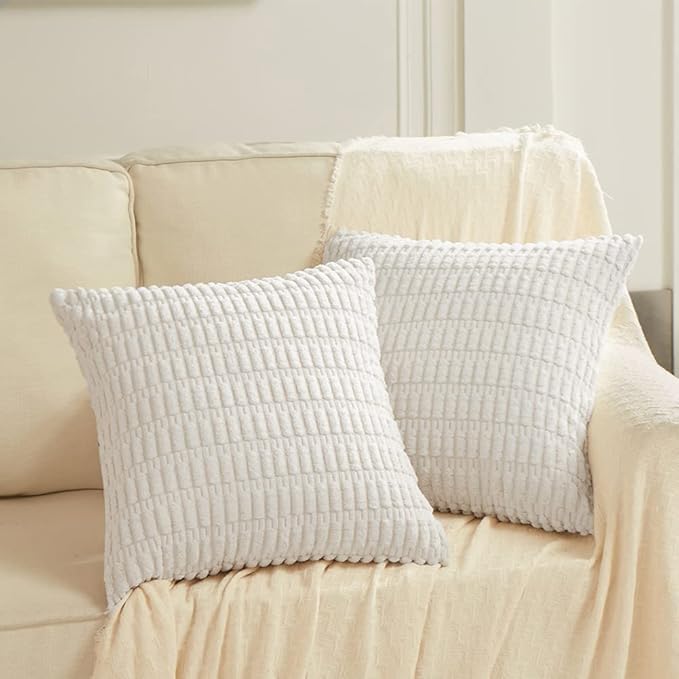 Fancy Homi 4 Packs Decorative Throw Pillow Covers for Living Room Couch Bed, Modern Farmhouse Boho Home Décor Accent Cushion Case, 16" x 16", White