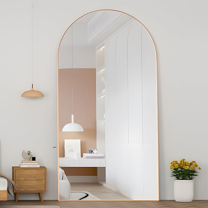 Arched Full Length Mirror Standing Mirror with Stand 78” x 38“ Large Wall Mirrors Gold Hanging Standing or Leaning Against the Wall for Bedroom Entryway