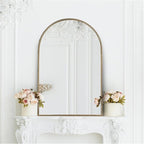 Antique Gold Arched Wall Mirror 20"x30", Ornate Beaded Metal Frame Bathroom Mirror, Vintage Decorative Wall Mirror for Bedroom, Living Room, Entryway, or Vanity Décor