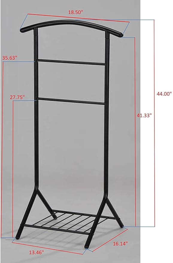 Kings Brand Furniture - Amos Black Metal Wardrobe Suit Valet Stand Organizer, Clothes Rack, Contour Hanger, Trouser Shoe Rack