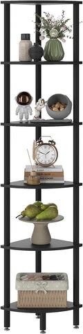 IBUYKE 6 Tier Corner Shelf Stand,Industrial Corner Display Rack,Corner Bookshelf for Living Room, Bedroom, Kitchen, Home Office, Black WBC011B