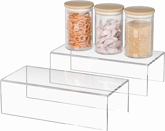 Acrylic Shelf Riser 10x4.7x3 pack of 2, Desktop Rectangular Acrylic Tray Pedestal Stand for Home Décor, Figures, Manga or Other Collectibles, 10x4.7x3 Inch
