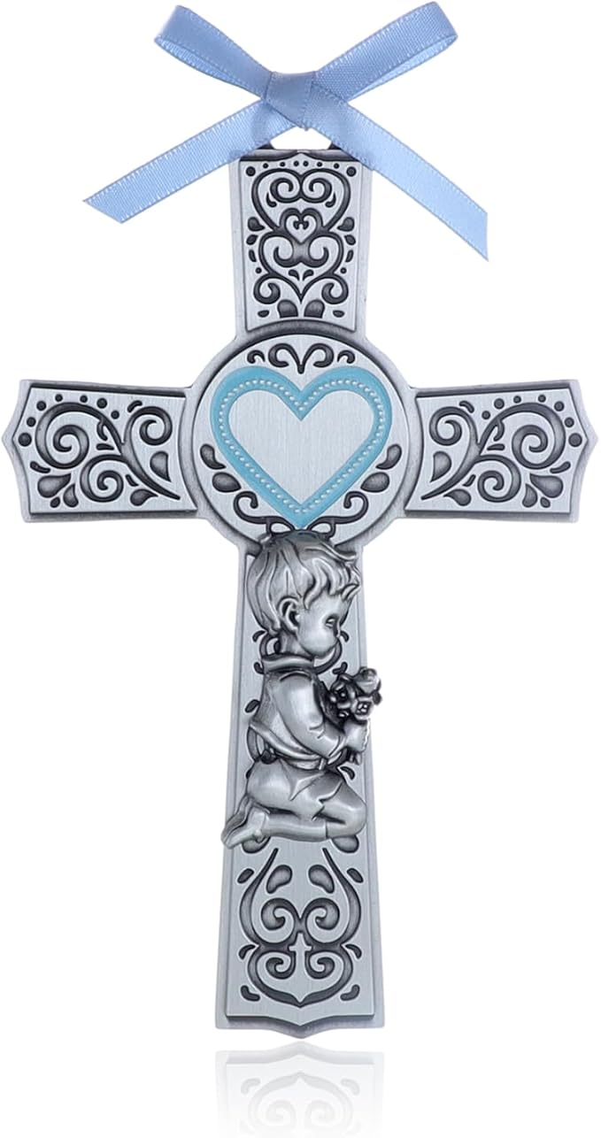 KOMI Baby Catholic Wall Cross 6Inch Baptism Gifts For Boys Religious Wall Decor Catholic Baptism Gifts First Holy Communion, Baby Dedication Gift, Recuerdos Para Bautizo