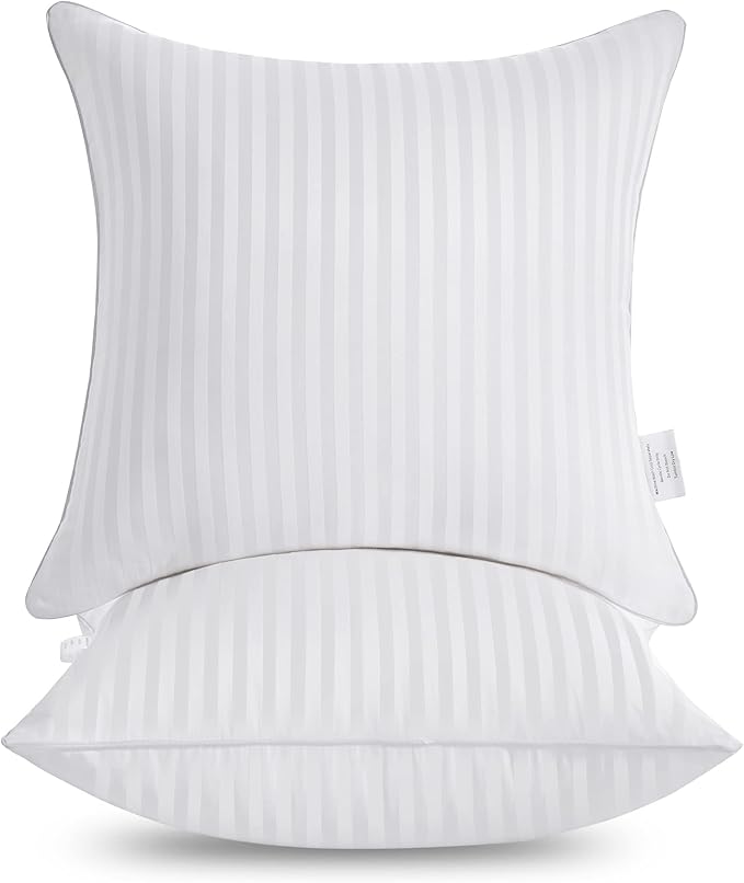 Oubonun 20 x 20 Throw Pillow Inserts, Firm and Fluffy Decorative Square Pillows for Couch Bed Sofa with Soft Cotton Cover White Cushion with Down Alternative Pack of 2
