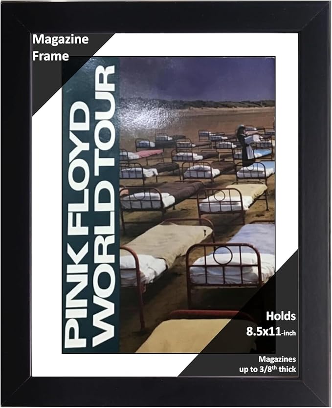 Creative Picture Frames 8.5 x 11 Magazine Frame with Full-Strength Glass, Holds Up To A 1/4" Thick Media with Installed Hangers for Easy Mounting, 11x14 Black Frame with White Mat