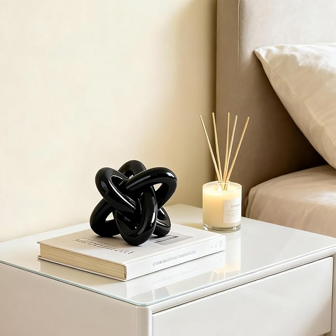 DOVDOV Black Knot Sculpture, Triple Knot Statue, Black Home Decor, Perfect for accenting Rustic-Style Coffee Tables, Living Room TV Stands, Dining Tables, and entryway Shelves.
