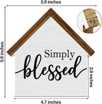 Blessed Signs for Home Decor, Simply Blessed House Shaped Wood Sign, Rustic Farmhouse Home Living Room Decor for Desk Table Shelf