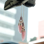 Mini Dream Catcher Car Interior Rearview Mirror Hanging Decor Nature Feather Small Boho Car Charms Pendant Accessories (New Pink)