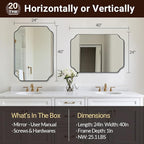 ANDY STAR Matte Black Mirror 24x40 Inch, Scalloped Mirror for Bathroom, Unique Rectangular Bathroom Mirror in Premium Stainless Steel Metal Frame 1’’ Deep, Hangs Vertically/Horizontally