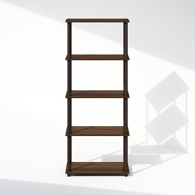 Furinno Turn-N-Tube Book Shelf, 5-Tier Bookshelf, Bookcase with Multipurpose Compact Display Rack, 11.6 x 23.6 x 57.4, for Living Room, Bedroom, Home Office, Walnut/Brown
